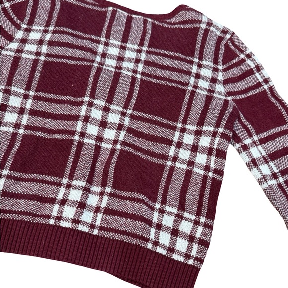 ♥️ Hollister Burgundy White Plaid Cropped Cardigan Size S - Picture 10 of 11